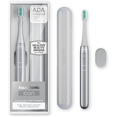Aquasonic Icon ADA-Accepted Rechargeable Toothbrush | Magnetic Holder & Slim Travel Case | 2 Brushing Modes & Smart Timers | Modern & Convenient