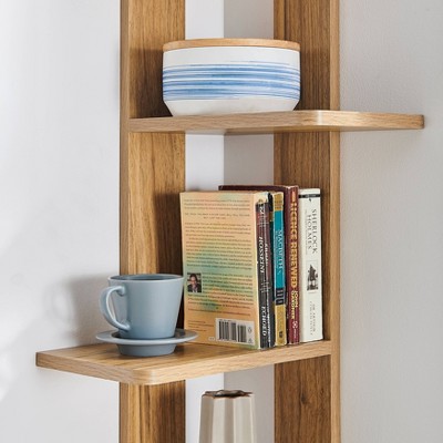 Chestnut 4-Tier Corner Floating Wood Wall Shelf