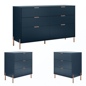 Festivo 3pc Modern Elegance 3 Drawer Nightstands and 6 Drawer Dresser Set Navy - 1 of 4