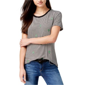 Carbon Copy Womens Embroidered Embellished T-Shirt, Black, X-Large - 1 of 1