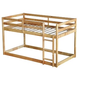 NicBex Twin Over Twin Bunk Bed with Guardrail,Rubber Wood Loft Bed with Built-In Ladder,Modern Bunk Beds,Low Height Bunk Beds for Bedroom - 1 of 4