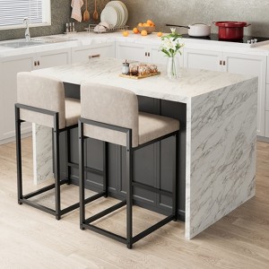 Set of 2 Modern 24.8" Counter Height Bar Stools, Upholstered Faux Leather Bar Chairs with Back for Kitchen Island or Home Bar - 1 of 4