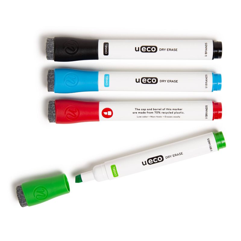 U Brands U Eco 4pk Dry Erase Markers Chisel Tip Assorted Colors, 5 of 8