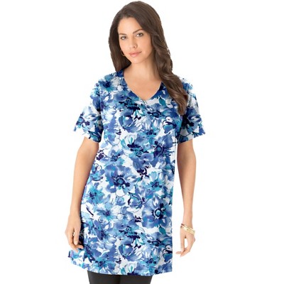 Roaman's Women's Plus Size Short-Sleeve V Neck Ultimate Tunic