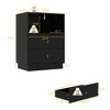 FUFU&GAGA Black Wooden - Textured Nightstand with Geometric Drawer Fronts - 3 of 4