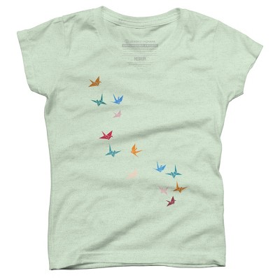 Girl's Design By Humans Flying Paper Cranes Birds By Magnussons T-Shirt