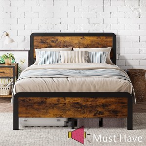 Jojoka Metal Platform Bed Frame with Wood Headboard and Footboard, 12.6" Underbed Storage, Rounded Corners, Noise-Free, No Box Spring Required - 1 of 4