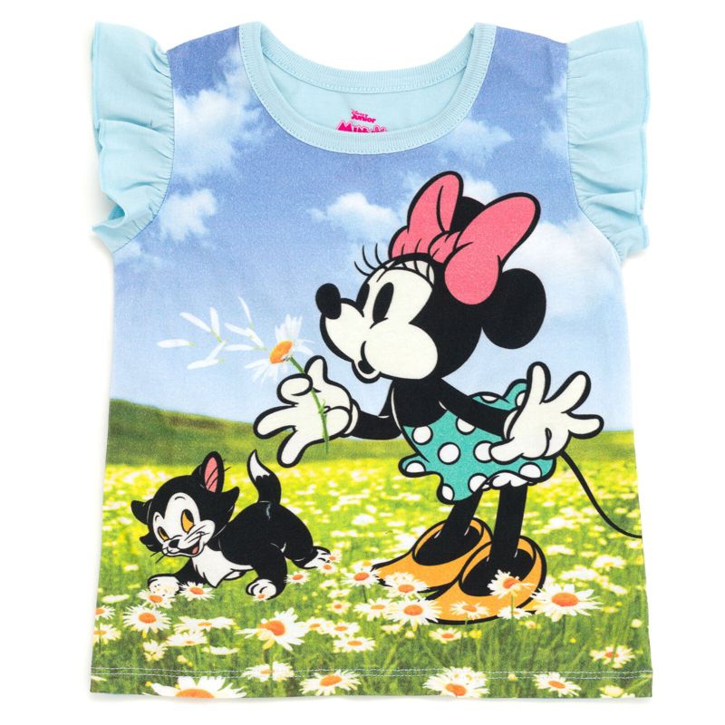 Disney Minnie Mouse Lilo & Stitch Little Mermaid Ariel Floral Girls T-Shirt and French Terry Shorts Outfit Set Toddler, 2 of 6