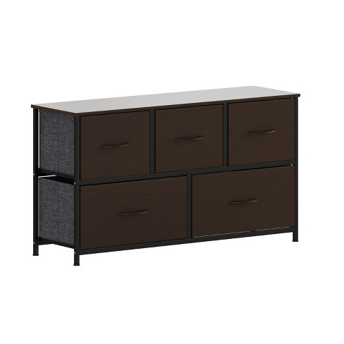 Emma and Oliver 5 Drawer Storage Dresser with Black Cast Iron Frame, Brown  Wood Top and Brown Easy Pull Engineered Wood Drawers with Wooden Handles