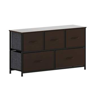 Flash Furniture Harris 5 Drawer Vertical Storage Dresser with Cast Iron Frame, Wood Top, and Easy Pull Fabric Drawers with Wooden Handles
