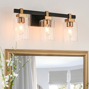 LLHZSY Modern Wall Light Sconce Black & Gold 3-Light Fixture Clear Glass Shade for Bathroom Vanity - 1 of 4