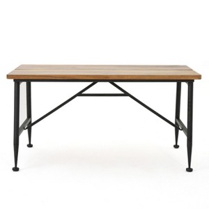 GDFStudio Ellaria Outdoor Industrial Acacia Wood Coffee Table, Antique Teak/Black - 1 of 4