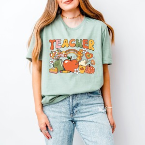 Simply Sage Market Teacher Fall Collage Short Sleeve Tee - S - Sage - 1 of 4