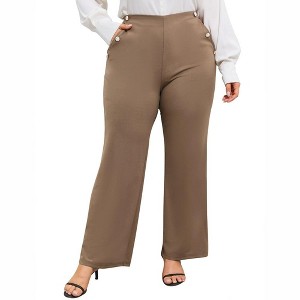Plus Size Dress Pants for Women Stretch Pull On Flare Pants Pockets Dressy Business Casual Work Pants Khaki 3XL - 1 of 4