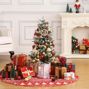 3ft Artificial Christmas Tree w/ Warm White Led Lights, Pre-Lit Christmas Tree w/Snowflakes and Red Berries, Christmas Tree with Base - 1 of 4