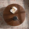 Round Wooden Pedestal Coffee Table,30.31''/38.97'' Handcrafted Relief Modern Accent Table for Living Room-Baofuwish - 3 of 4