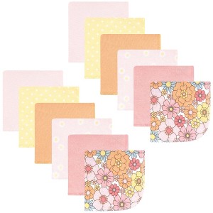 Hudson Baby Infant Girl Flannel Cotton Washcloths, Peace Love Flowers 12 Pack, One Size - 1 of 4