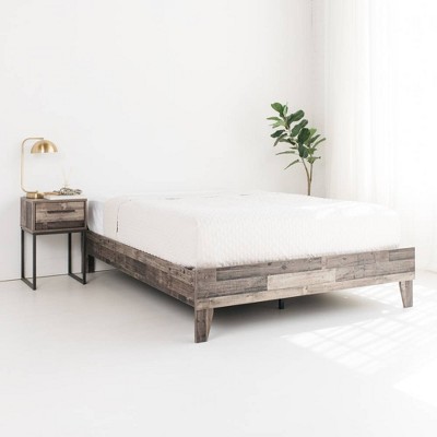Rustic Gray Queen Platform Bed with Wood Frame