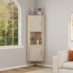 Home Accent Cabinets Storage,Corner Cabinet With 2 Rattan Doors And 4 Shelves,Corner Shelf Stand,High Rattan Corner Cabinet-Maison Boucle - 1 of 4