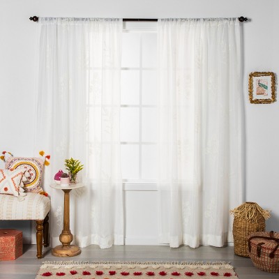 Embroidered Floral Sheer Curtain Panel White - Opalhouse™