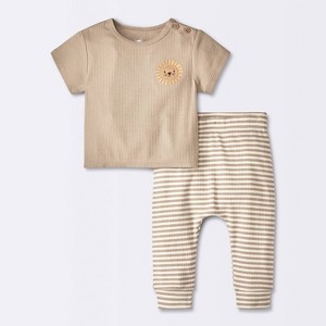 Baby Striped Modal Ribbed T-Shirt & Pants Set - Cloud Island™ - 1 of 4
