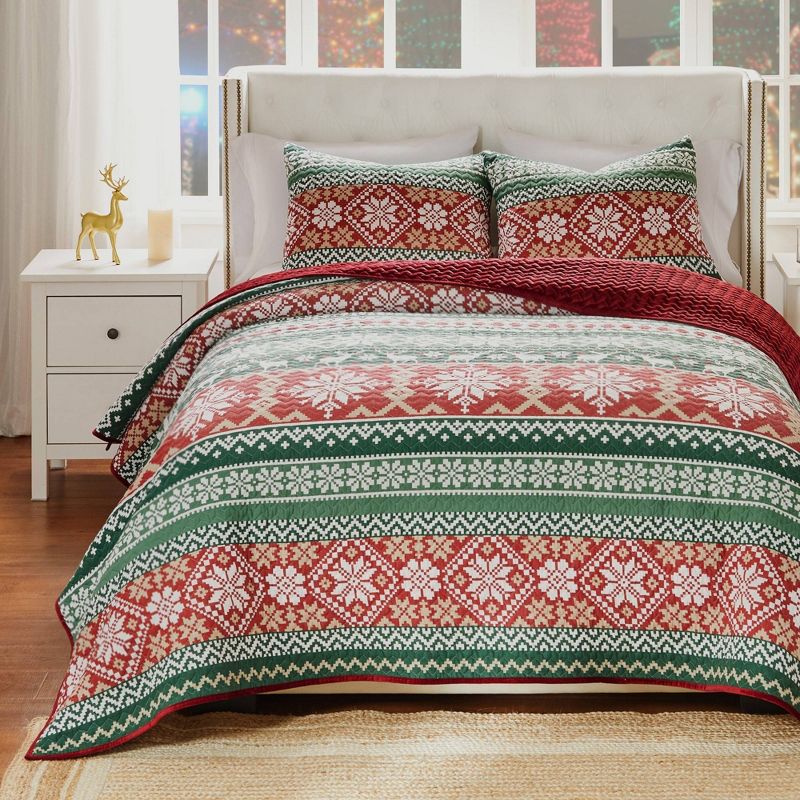 Fair Isle Quilt Bedding Set Red - Greenland Home Fashions , 1 of 6