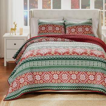 Fair Isle Quilt Bedding Set Red - Greenland Home Fashions 