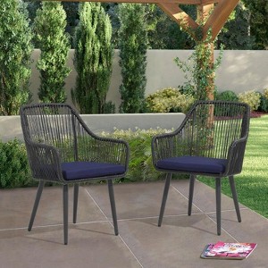 SUGOLD Outdoor Patio Dining Chairs Set of 2, Woven Rattan Chairs with Armrests & Cushions Kitchen Wicker Dining Chairs - 1 of 1