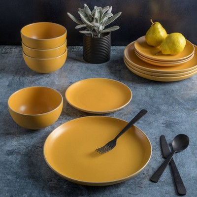 Yellow Ceramic 12-Piece Dinnerware Set, Service for 4
