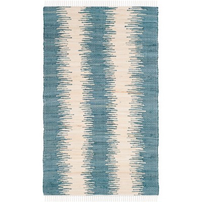 Blue Striped Cotton Flat Woven Reversible Rug, 3' x 5'