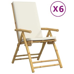 vidaXL 6 Piece Folding Bamboo Bistro Chairs Set with Cream White Cushions for Patio/Garden - Removable and Washable Covers - 1 of 4
