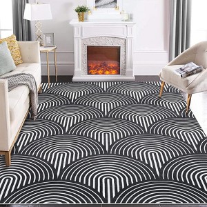 6x9 Washable Area Rug ¨C Modern Rug with Non-Slip Backing, Low Pile Machine Washable Carpet (Black) - 1 of 4