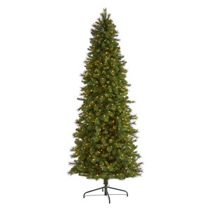 9ft. Slim Mountain Pine Artificial Christmas Tree with 600 Clear Lights and 1359 Bendable Branches – Towering X-Mas Centerpiece - 1 of 4