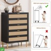 Rattan 5 Drawer Dresser 44'' Tall Narrow Chest of Drawer Farmhouse Wooden Storage Cabinet w/ Metal Legs - 3 of 4