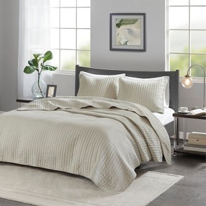 FIONECA Reversible Antimicrobial Brushed Microfiber Coverlet Set Farmhouse Pick Stitch Quilted Bedding - 1 of 4