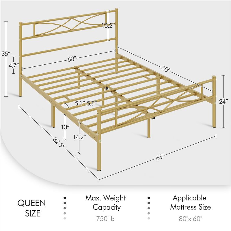 Yaheetech Metal Platform Bed with Arrow Design Headboard and Footboard, 3 of 9