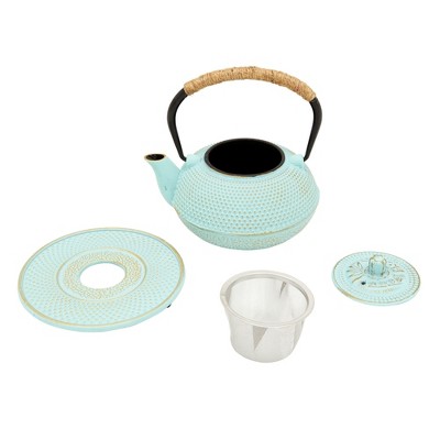 Pastel Green Cast Iron Japanese Teapot with Infuser and Trivet