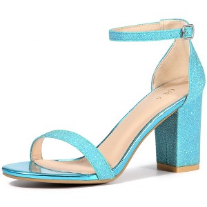 Allegra K Women's Glitter Ankle Strap Chunky Heels Sandals - 1 of 4
