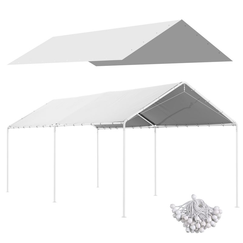 Outsunny 10 x 20ft Carport Roof, Canopy Replacement Cover, UV Resistant, with Ball Bungee Cords, 1 of 7