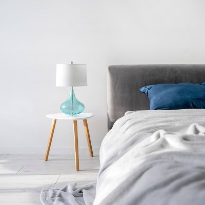 Light Blue Glass Gourd Table Lamp with White Fabric Shade