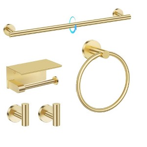 Itopfox 5 Piece Bathroom Hardware Set Brushed Gold Stainless Steel Towel Bar Toilet Paper Holder with Shelf Wall Mounted Accessories Kit for Bathroom - 1 of 4