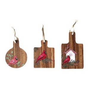 Transpac Mini Wood Cardinal Cheese Board Set of 3 Christmas Wall Art Indoor Decoration Multicolor Gift for Entertaining - 1 of 1