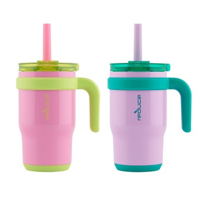 Image of Reduce 14oz 2pk Coldee Kids' Mugs with Spill-Proof Straw Peony and Purple Petunia