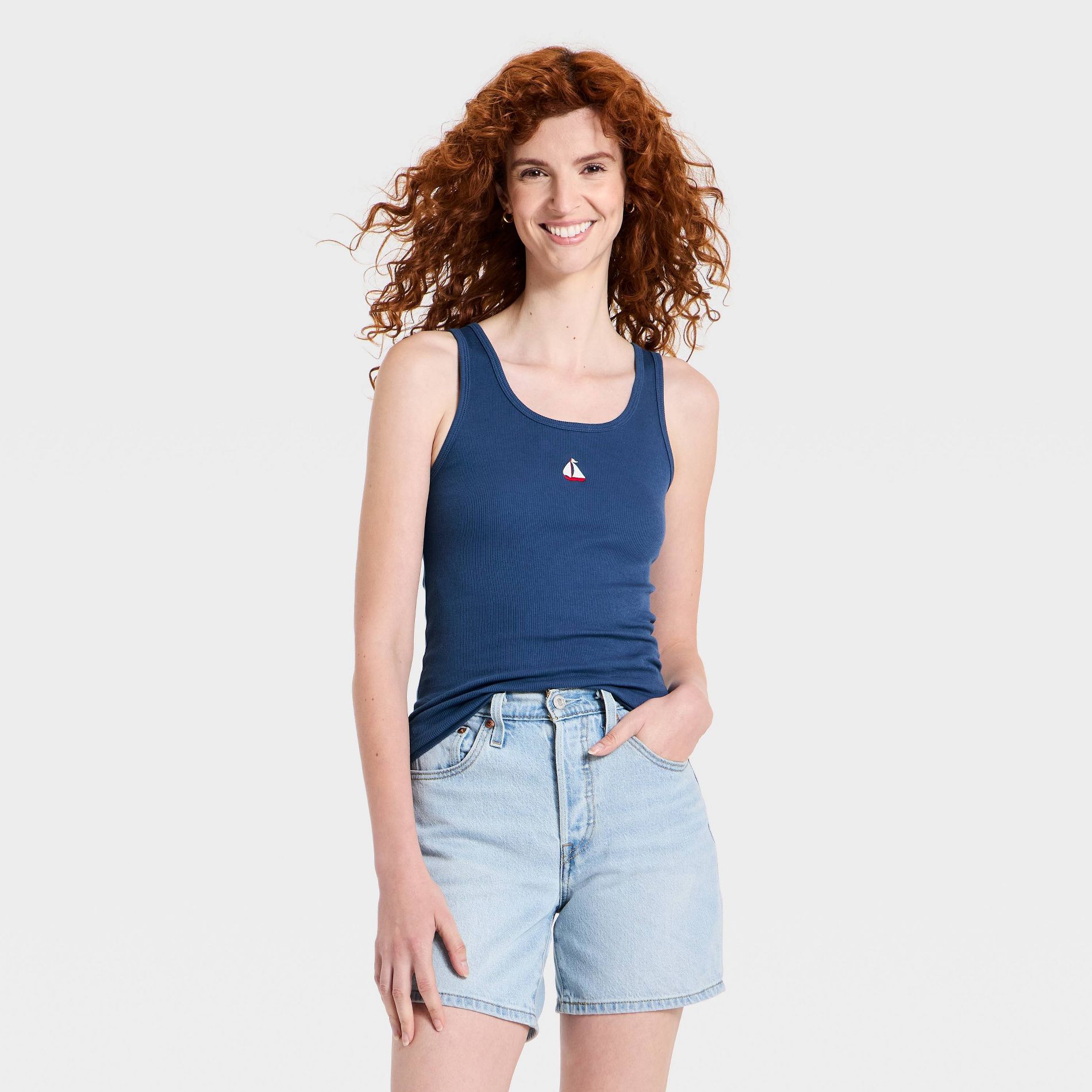 Women's Fitted Pullover Tank Top - Universal Thread™ Navy Blue M