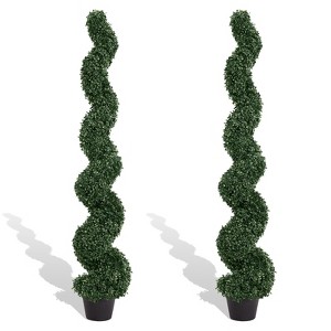 poetree 3/4/5 Ft Artificial Boxwood Spiral Topiary Trees, Artificial Plants Outdoor Spiral Faux Potted Trees Set of 2 - 1 of 4