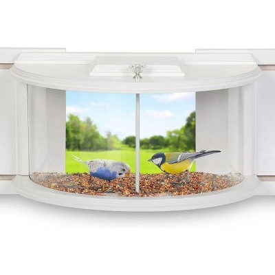 Snynuxx Window Bird Feeder Inside House with 180° Clear View, Durable Wood and Safe Birder Feeder, White
