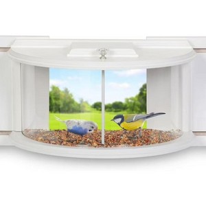 Snynuxx Window Bird Feeder Inside House with 180° Clear View, Durable Wood and Safe Birder Feeder, White - 1 of 4