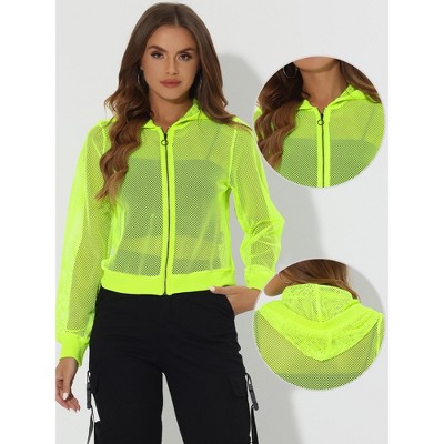 INSPIRE CHIC Women's Zip Up Long Sleeve Mesh Sheer Hoodie Bomber Jackets 2 Packs Neon Yellow/Black Small — фото 2