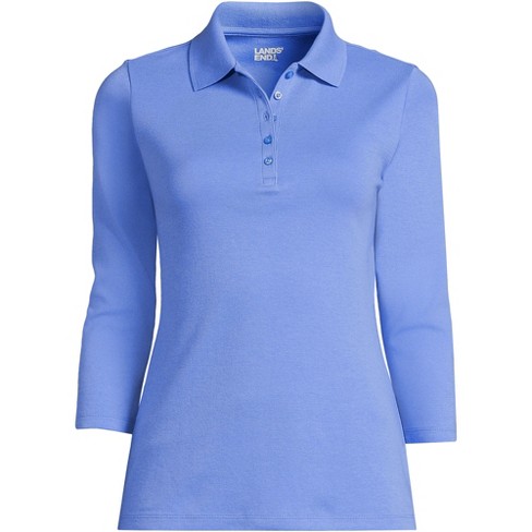 Lands' End Women's 3/4 Sleeve Cotton Interlock Polo - Small - Chicory ...