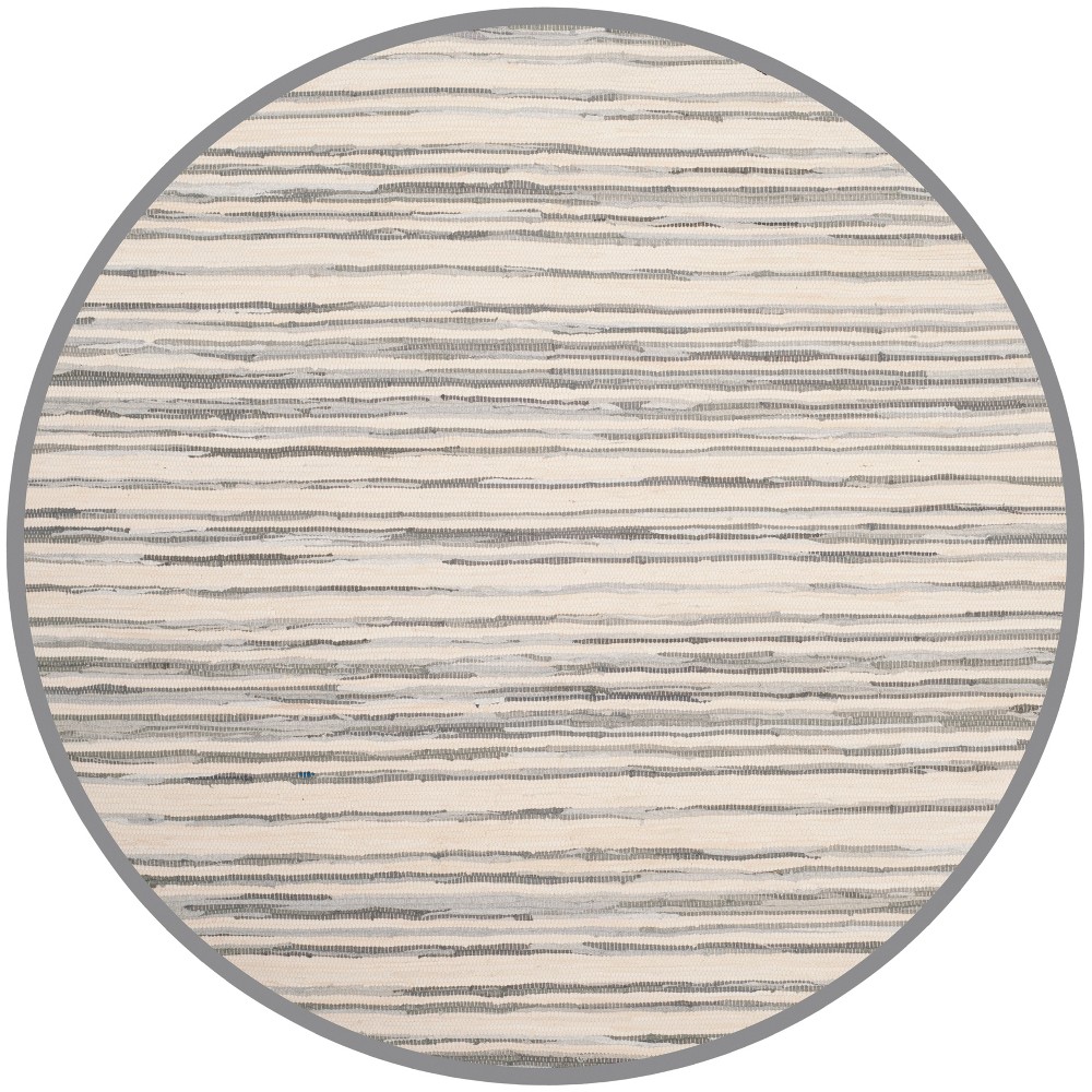 8' Round Stripe Woven Area Rug Ivory/Gray - Safavieh